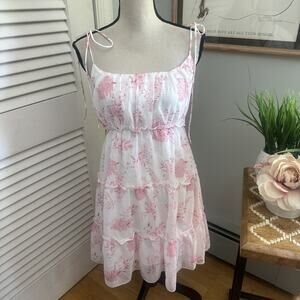 MANSY Womens Dress Medium White Pink Sundress Feminine Romantic Summer